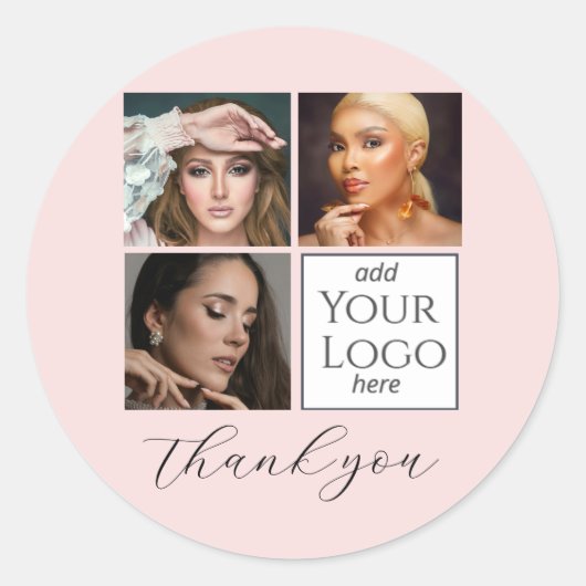 Elegant Blush Pink Script 3 Photo Logo Makeup  ラウンドシール (正面)