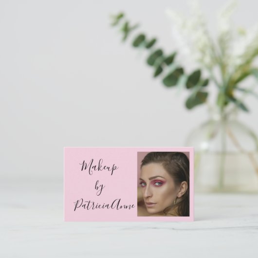 Elegant Blush Pink Script Logo Photo Makeup 名刺 (スタンド正面)