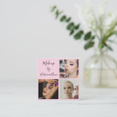 Elegant Blush Pink Script Photo Logo Makeup スクエア名刺 (スタンド正面)