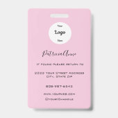 Elegant Blush Pink Script Photo Logo Makeup バッジ (裏面)