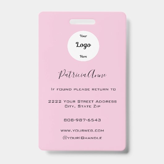 Elegant Blush Pink Script Photo Logo Makeup バッジ (裏面)