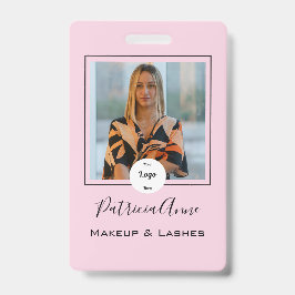 Elegant Blush Pink Script Photo Logo Makeup バッジ