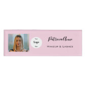 Elegant Blush Pink Script Photo Logo Makeup 名札 (正面)