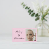 Elegant Blush Pink Script Photo Makeup 名刺 (スタンド正面)