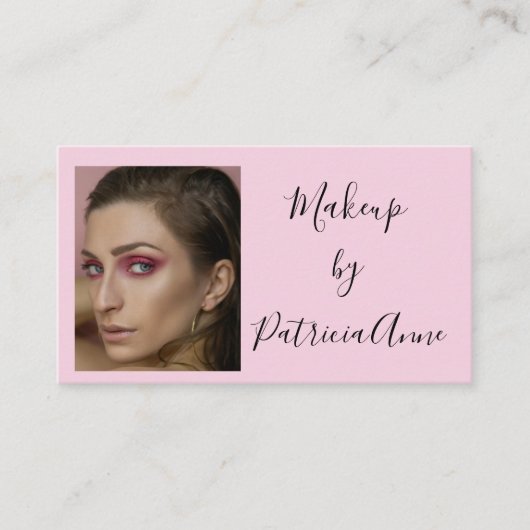 Elegant Blush Pink Script Photo Makeup Busine 名刺 (正面)