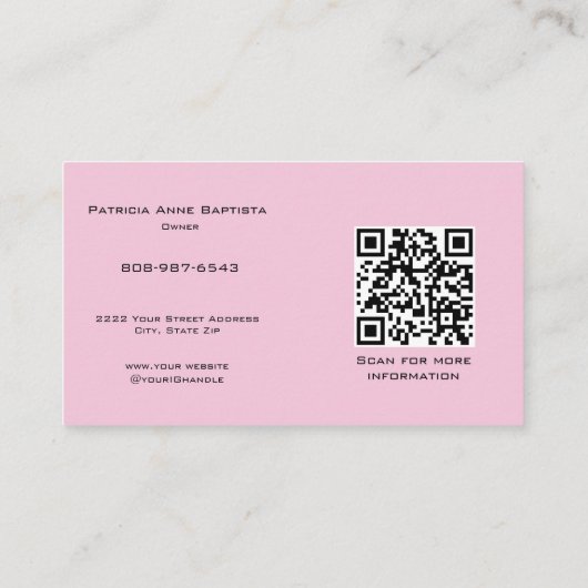 Elegant Blush Pink Script Photo QR Code Makeup 名刺 (裏面)