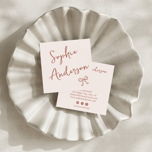 Elegant Blush Pink Script with Bow        スクエア名刺