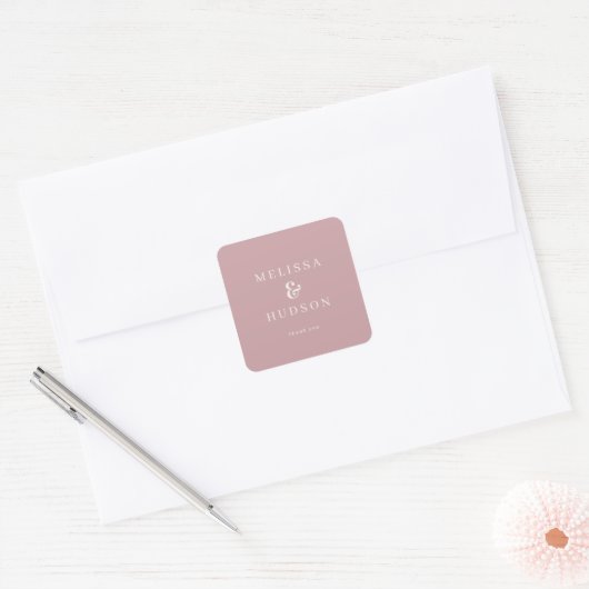 Elegant Blush Pink Serif Wedding Sticker スクエアシール (封筒)