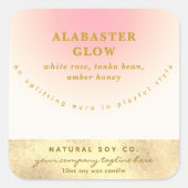 Elegant Blush Pink Shiny Gold Ombre Candle Label スクエアシール (正面)