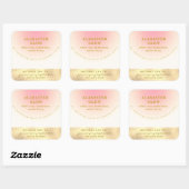 Elegant Blush Pink Shiny Gold Ombre Candle Label スクエアシール (シート)