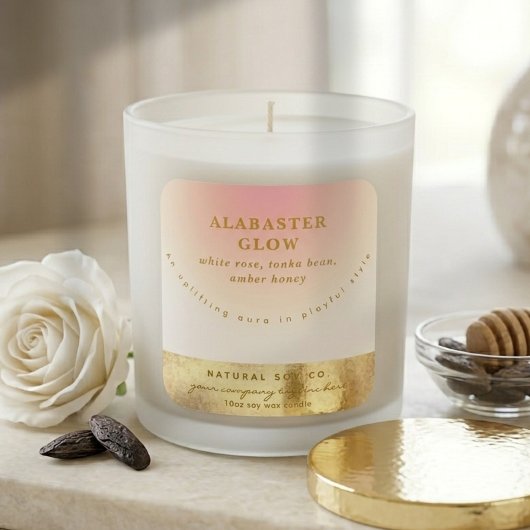 Elegant Blush Pink Shiny Gold Ombre Candle Label スクエアシール