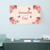 Elegant Blush Pink  Watercolor Floral 1st Birthday 横断幕 (トレードショー)