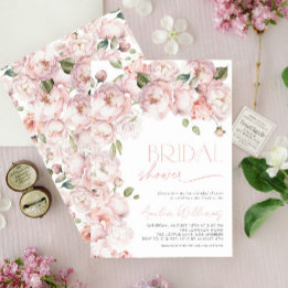 Elegant Blush Pink Watercolor Floral Bridal Shower 招待状