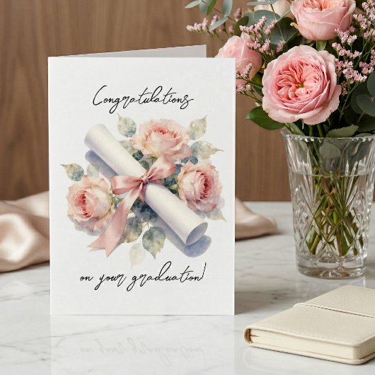 Elegant Blush Pink Watercolor Roses Graduation  カード