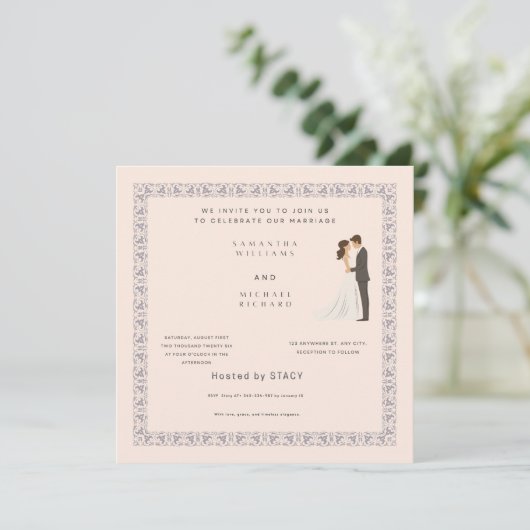 Elegant Blush Pink Wedding Invitation - Customizab 招待状 (スタンド正面)