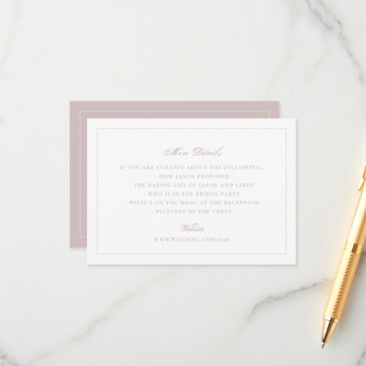 Elegant Blush Pink Wedding Website Details エンクロージャーカード (正面/裏面インサイチュ)