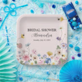 Elegant Blush Pink Wildflower Bridal Shower ペーパープレート (パーティー)