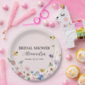 Elegant Blush Pink Wildflower Bridal Shower ペーパープレート (パーティー)