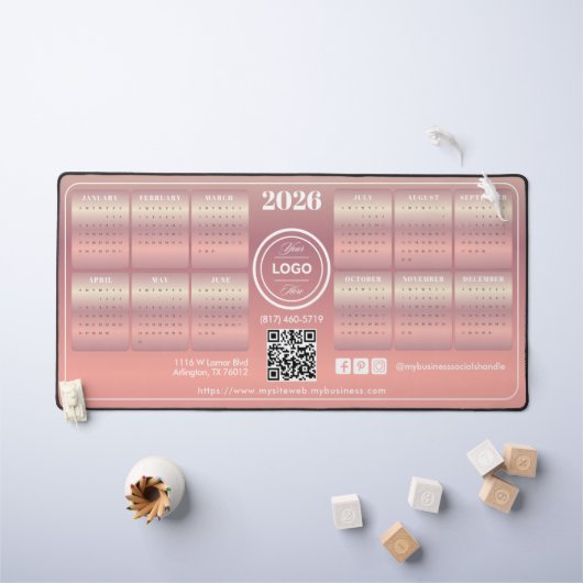 Elegant Blush Promotional Business 2026 Calendar デスクマット (キッズテーブル)