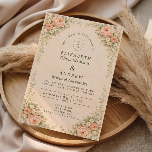 Elegant Blush Rose Arch Wedding 招待状