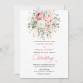 Elegant Blush Rose Boho Floral Wedding Invitation 招待状 (正面)