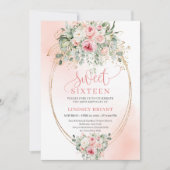 Elegant Blush Rose Botanical Sweet Sixteen Invite 招待状 (正面)