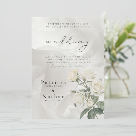 Elegant Blush Rose Floral Frame Wedding 招待状 (スタンド正面)