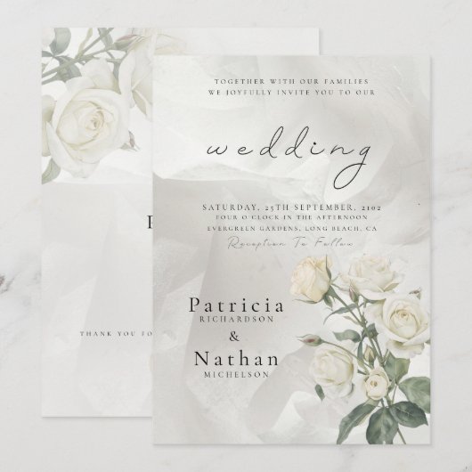 Elegant Blush Rose Floral Frame Wedding 招待状 (正面/裏面)