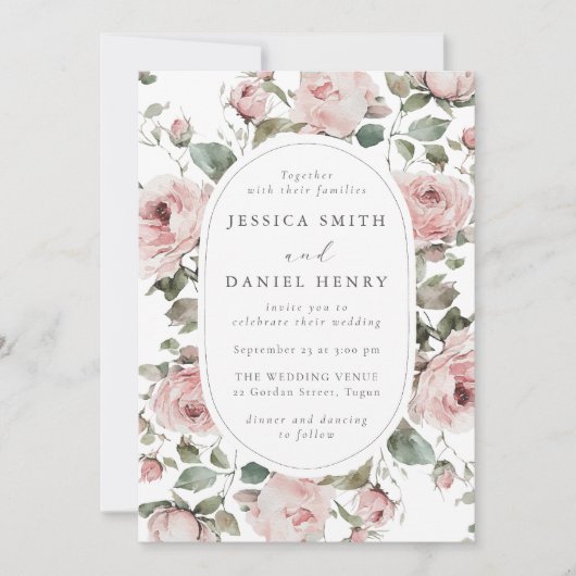 Elegant Blush Rose Floral Wedding 招待状 (正面)