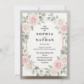 Elegant Blush Rose & Geometric Gold Wedding Invite 招待状 (正面)
