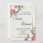 Elegant Blush Rose Gold Arch Wedding Invitation 招待状 (正面)