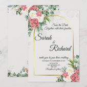 Elegant Blush Rose Gold Arch Wedding Invitation 招待状 (正面/裏面)