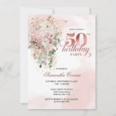 Elegant Blush Rose Gold Eucalyptus 50th Birthday  招待状 (正面)