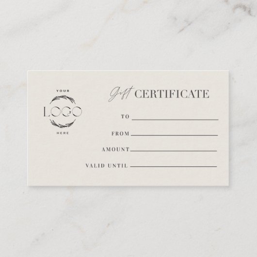 Elegant Blush Rose gold Gift Certificate 名刺 (裏面)
