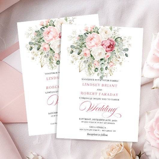 Elegant Blush Rose Gold Glitter Wedding Invitation 招待状