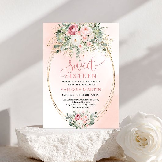 Elegant Blush Rose Gold Sweet Sixteen Invitation 招待状
