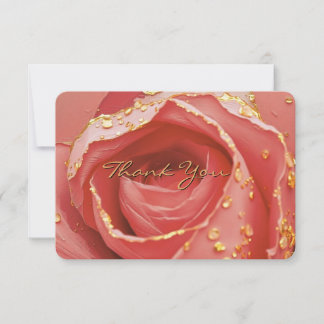  Elegant Blush Rose & Gold Thank You Card サンキューカード