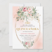 Elegant Blush Roses Boho Quinceañera Gold Invitati 招待状 (正面)