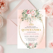 Elegant Blush Roses Boho Quinceañera Gold Invitati 招待状