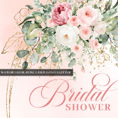 Elegant Blush Roses Bridal Shower Gold Invitation 招待状