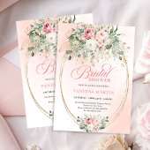 Elegant Blush Roses Bridal Shower Gold Invitation 招待状