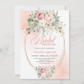 Elegant Blush Roses Bridal Shower Gold Invitation 招待状 (正面)