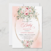 Elegant Blush Roses Eucalyptus Baby Shower Invite 招待状 (正面)