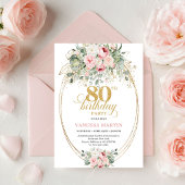 Elegant Blush Roses Greenery Gold Boho 80 Birthday 招待状