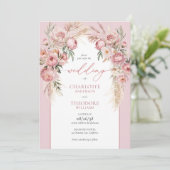 Elegant Blush Roses Pampas Grass Floral Wedding 招待状 (スタンド正面)