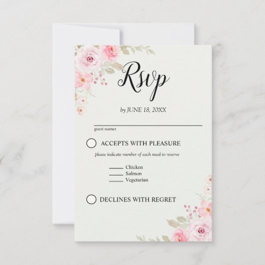 Elegant blush roses wedding celebration 出欠カード (正面)