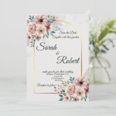 Elegant Blush Sage Wedding Save The Date Floral 招待状 (スタンド正面)