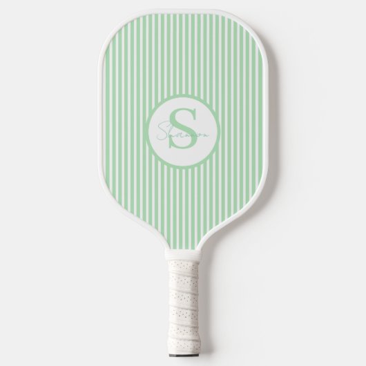 Elegant Blush Striped Monogram Pickleball Paddle ピックルボールラケット (正面)