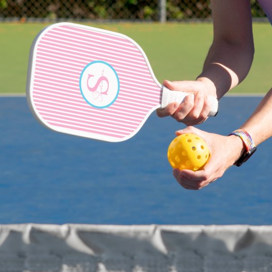 Elegant Blush Striped Monogram Pickleball Paddle ピックルボールラケット (インサイチュ)