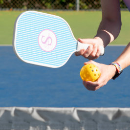 Elegant Blush Striped Monogram Pickleball Paddle ピックルボールラケット